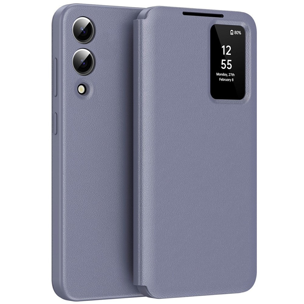 For Samsung Galaxy S25 Edge Case with Card Holder Smart View Window Leather Phone Cover - Lavender Grey