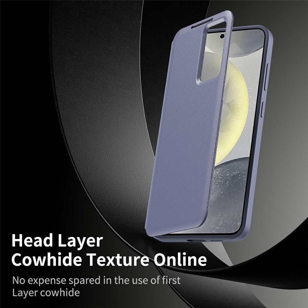 For Samsung Galaxy S25 Edge Case with Card Holder Smart View Window Leather Phone Cover - Lavender Grey