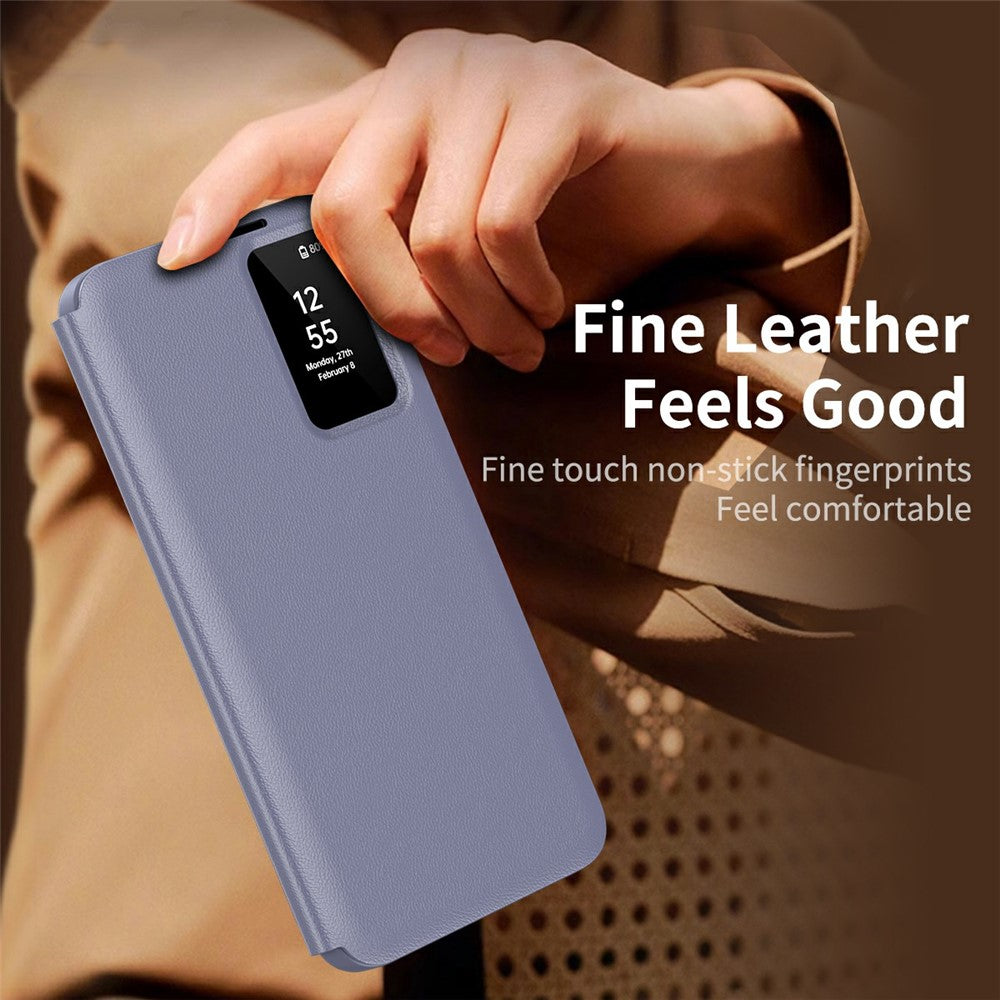 For Samsung Galaxy S25 Edge Case with Card Holder Smart View Window Leather Phone Cover - Lavender Grey