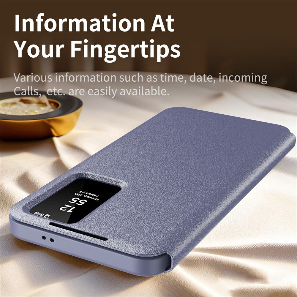 For Samsung Galaxy S25 Edge Case with Card Holder Smart View Window Leather Phone Cover - Lavender Grey