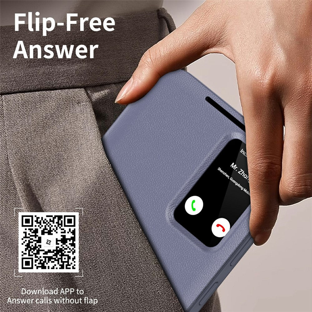 For Samsung Galaxy S25 Edge Case with Card Holder Smart View Window Leather Phone Cover - Lavender Grey