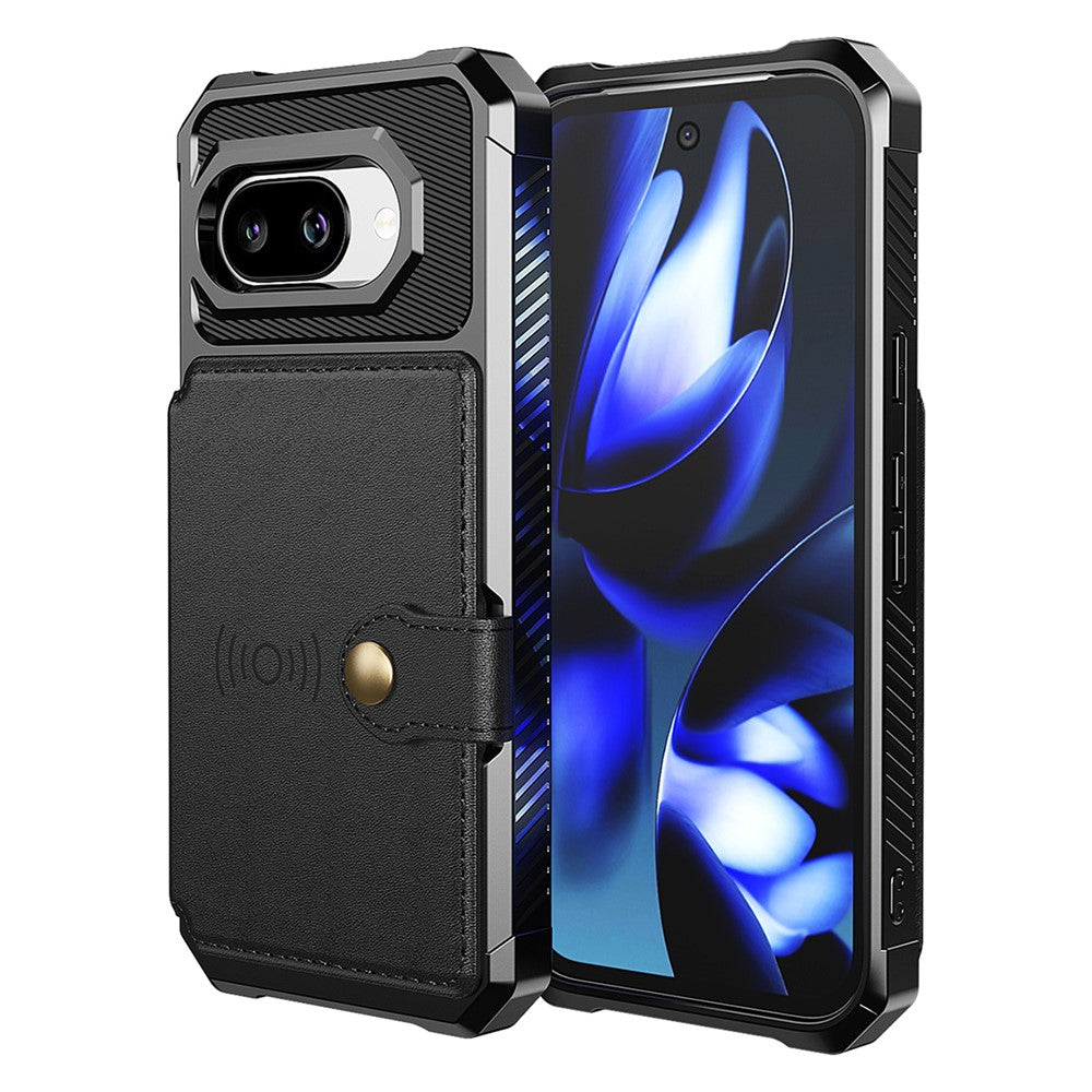 For Google Pixel 9a Case with Card Holder PU Leather + TPU Phone Back Cover - Black