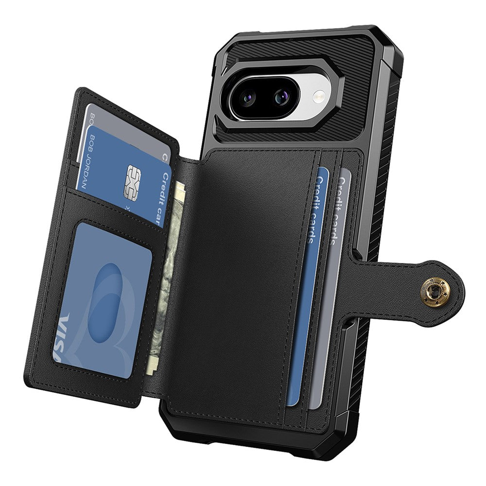 For Google Pixel 9a Case with Card Holder PU Leather + TPU Phone Back Cover - Black