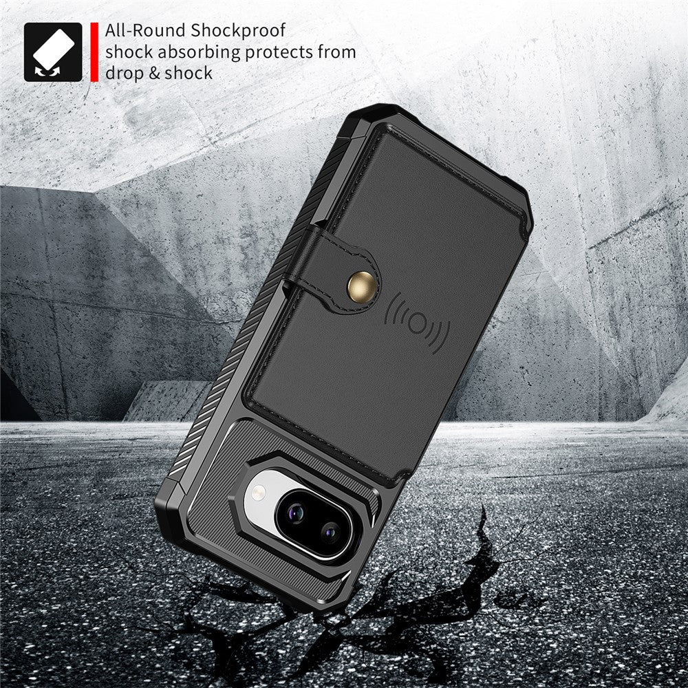 For Google Pixel 9a Case with Card Holder PU Leather + TPU Phone Back Cover - Black