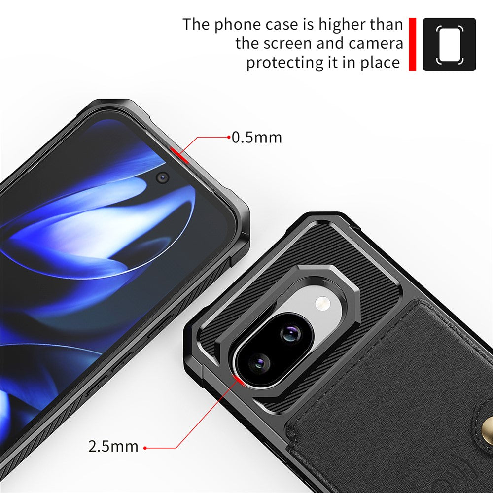 For Google Pixel 9a Case with Card Holder PU Leather + TPU Phone Back Cover - Black