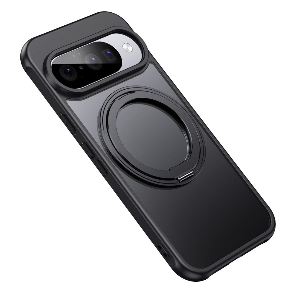 For Google Pixel 10 Pro / Pixel 10 Magnetic Case TPU + Acrylic + Metal Kickstand Matte Phone Cover - Black
