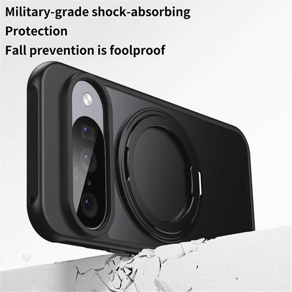 For Google Pixel 10 Pro / Pixel 10 Magnetic Case TPU + Acrylic + Metal Kickstand Matte Phone Cover - Black