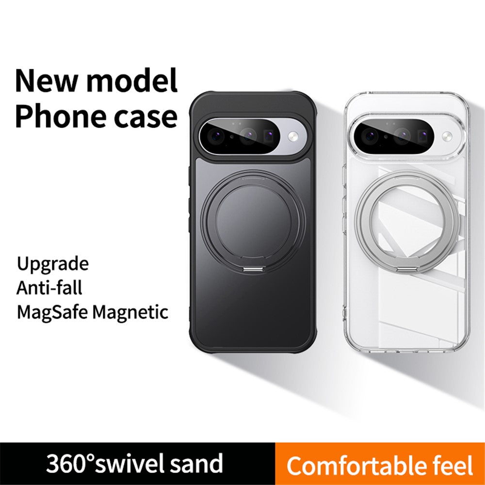 For Google Pixel 10 Pro / Pixel 10 Magnetic Case TPU + Acrylic + Metal Kickstand Matte Phone Cover - Transparent