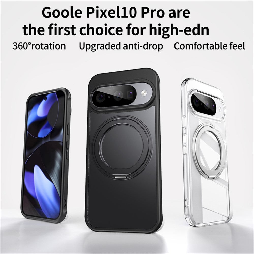For Google Pixel 10 Pro / Pixel 10 Magnetic Case TPU + Acrylic + Metal Kickstand Matte Phone Cover - Transparent