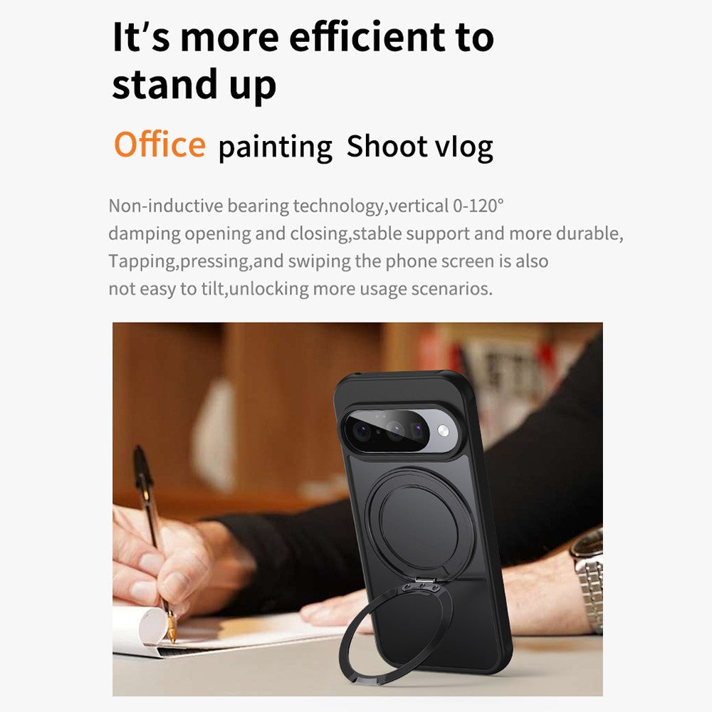 For Google Pixel 10 Pro / Pixel 10 Magnetic Case TPU + Acrylic + Metal Kickstand Matte Phone Cover - Transparent