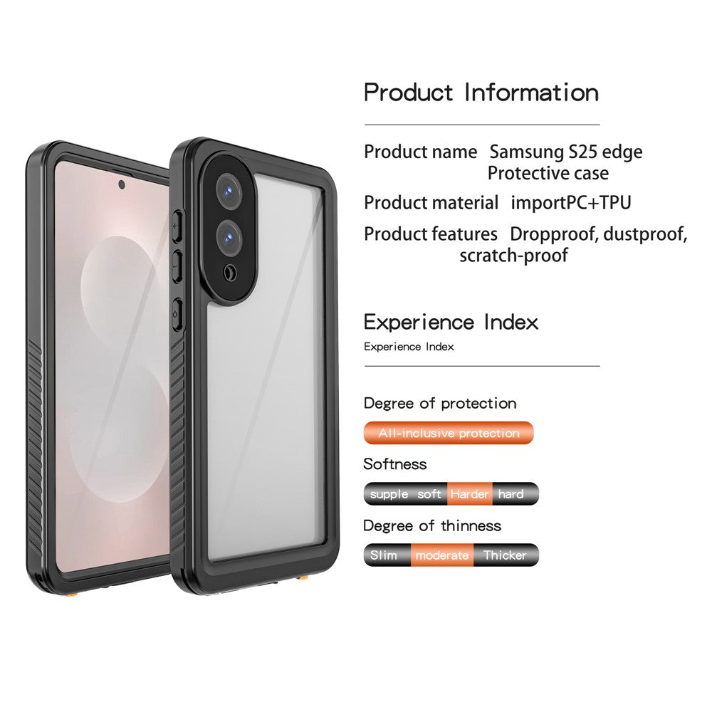 For Samsung Galaxy S25 Edge Case IP68 Phone Cover - Black