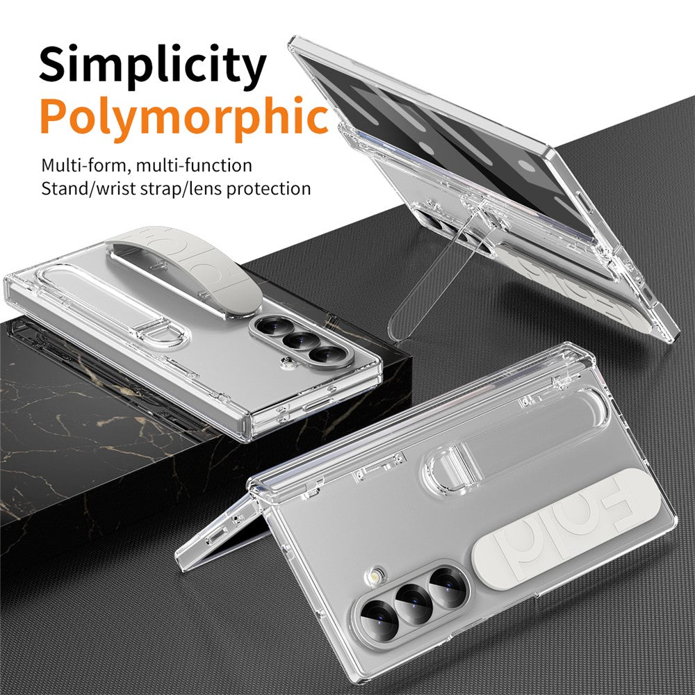 For Samsung Galaxy Z Fold7 5G Case Kickstand Wristband Hard PC Phone Cover - Transparent