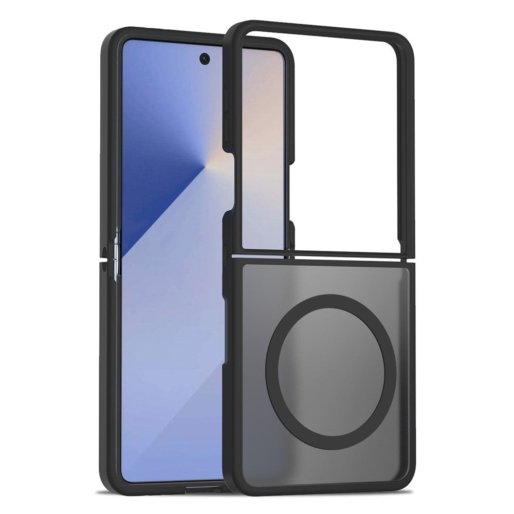 For Samsung Galaxy Z Flip7 5G Magnetic Case TPU Frame Acrylic Back Phone Cover Skin Touch - Black