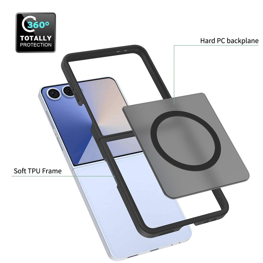 For Samsung Galaxy Z Flip7 5G Magnetic Case TPU Frame Acrylic Back Phone Cover Skin Touch - Black