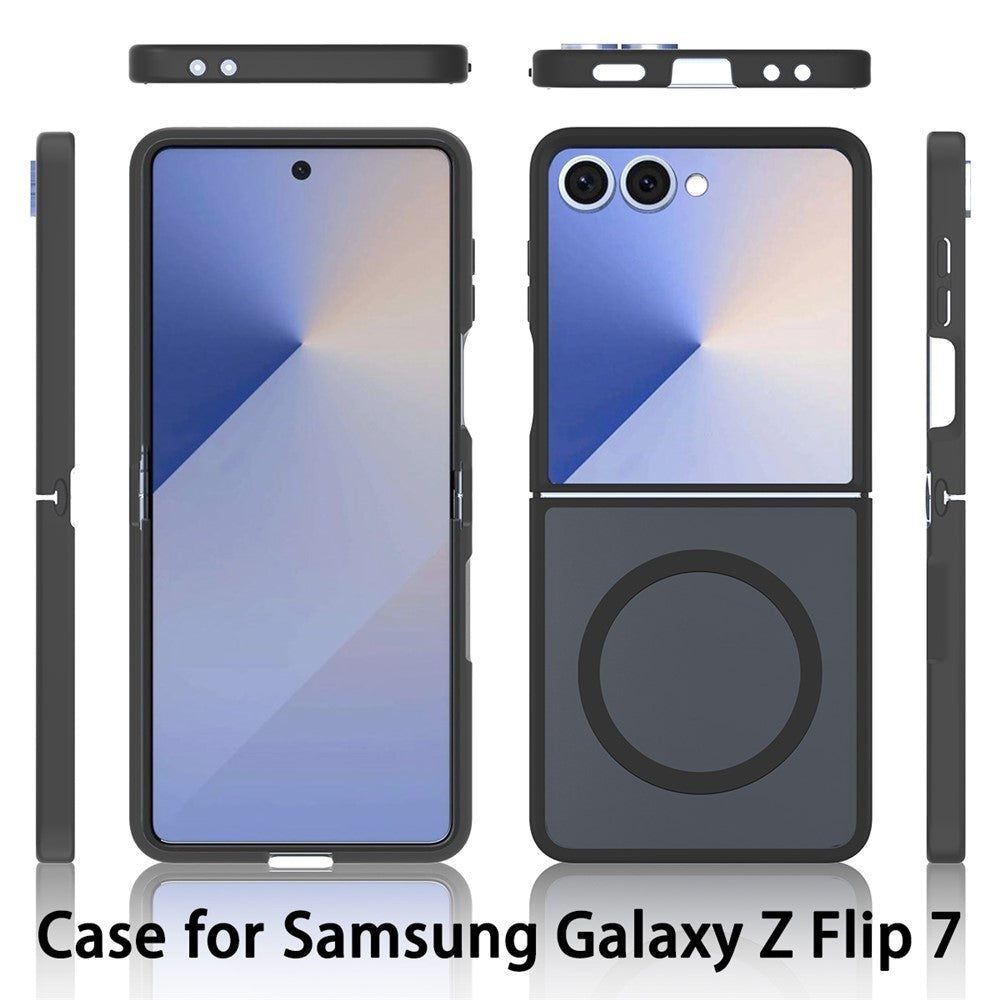 For Samsung Galaxy Z Flip7 5G Magnetic Case TPU Frame Acrylic Back Phone Cover Skin Touch - Black