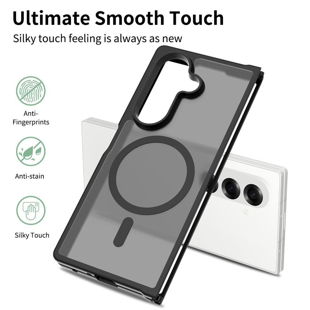 For Samsung Galaxy Z Fold7 5G Magnetic Case TPU Frame Acrylic Back Phone Cover Skin Touch - Black