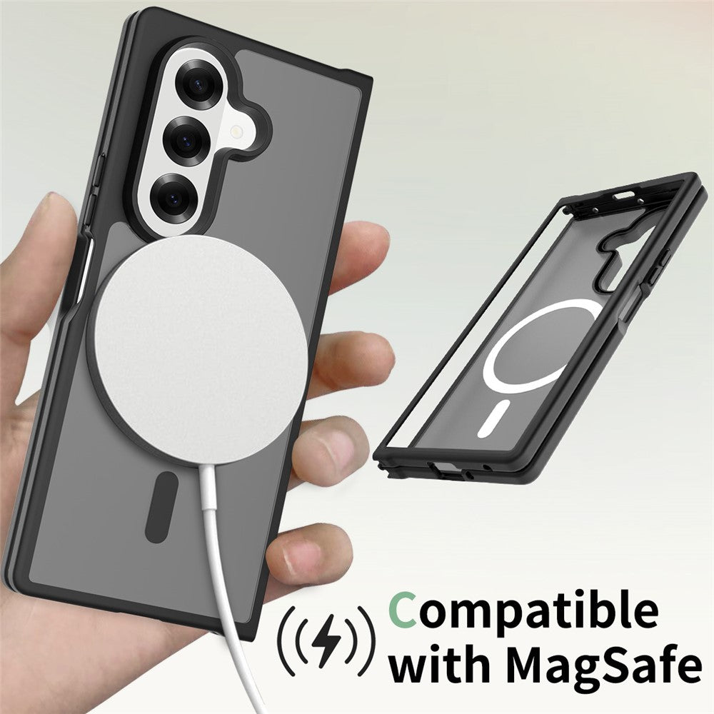 For Samsung Galaxy Z Fold7 5G Magnetic Case TPU Frame Acrylic Back Phone Cover Skin Touch - Black