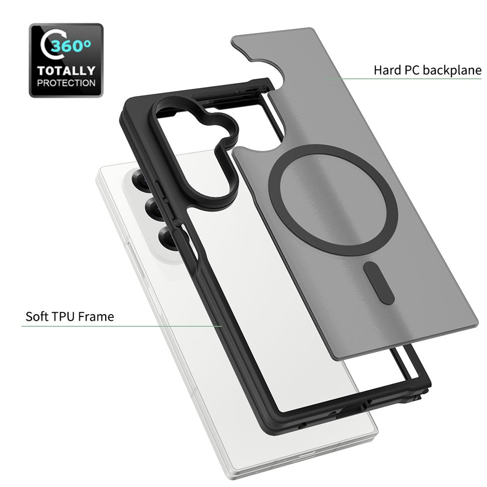 For Samsung Galaxy Z Fold7 5G Magnetic Case TPU Frame Acrylic Back Phone Cover Skin Touch - Black