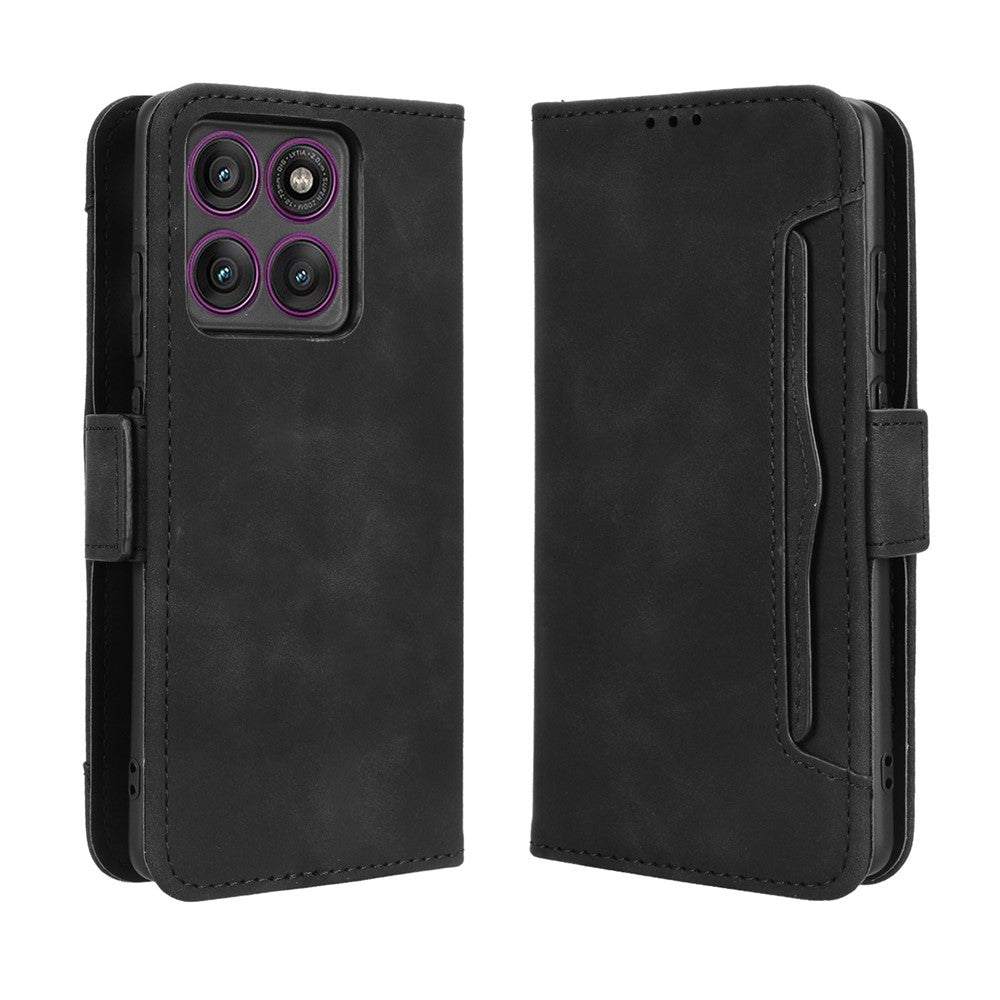 For Motorola Edge 60 Pro 5G Leather Case Phone Wallet Cover with Multiple Card Slots - Black