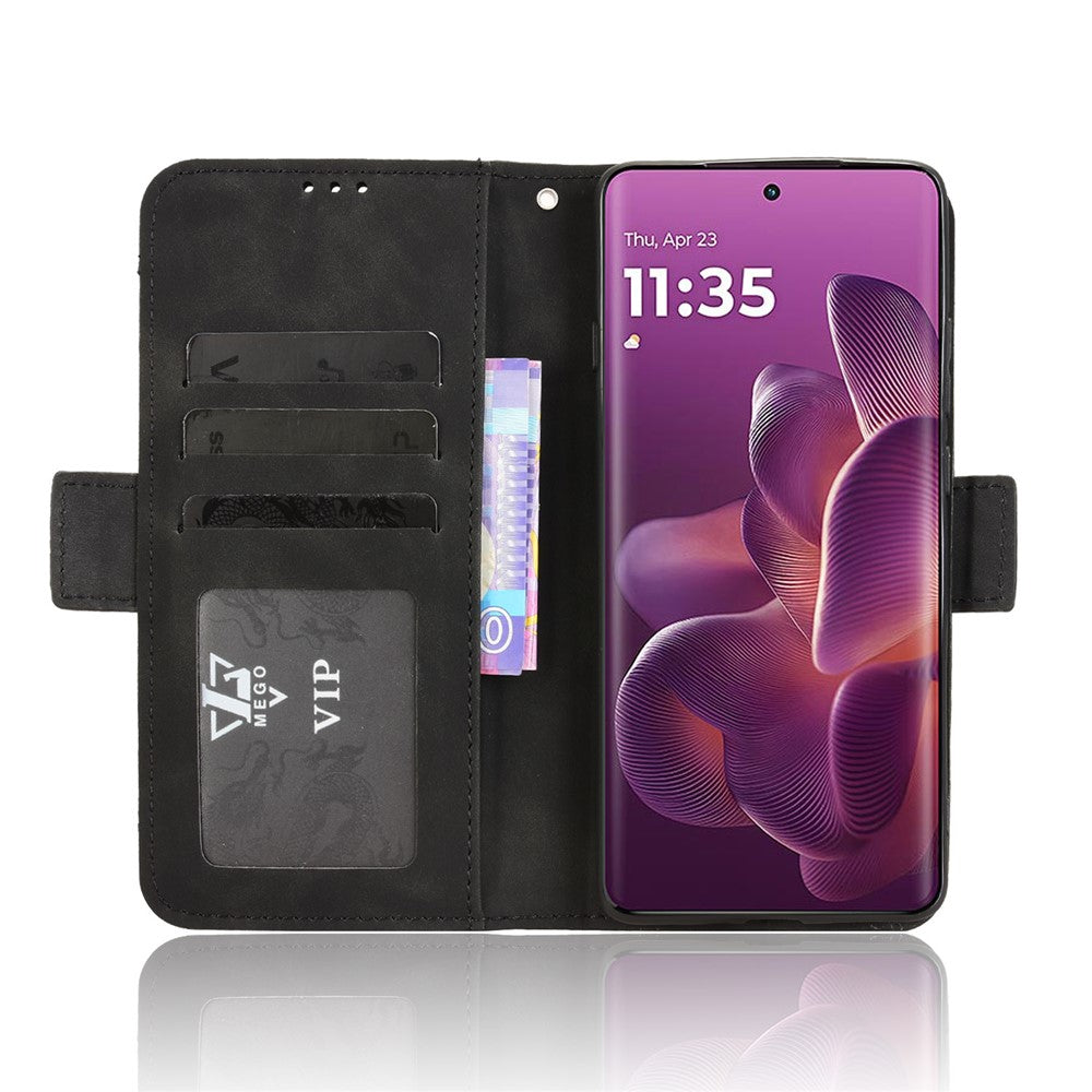 For Motorola Edge 60 Pro 5G Leather Case Phone Wallet Cover with Multiple Card Slots - Black