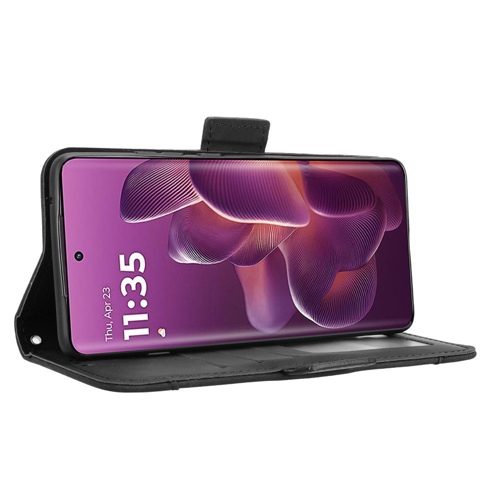 For Motorola Edge 60 Pro 5G Leather Case Phone Wallet Cover with Multiple Card Slots - Black