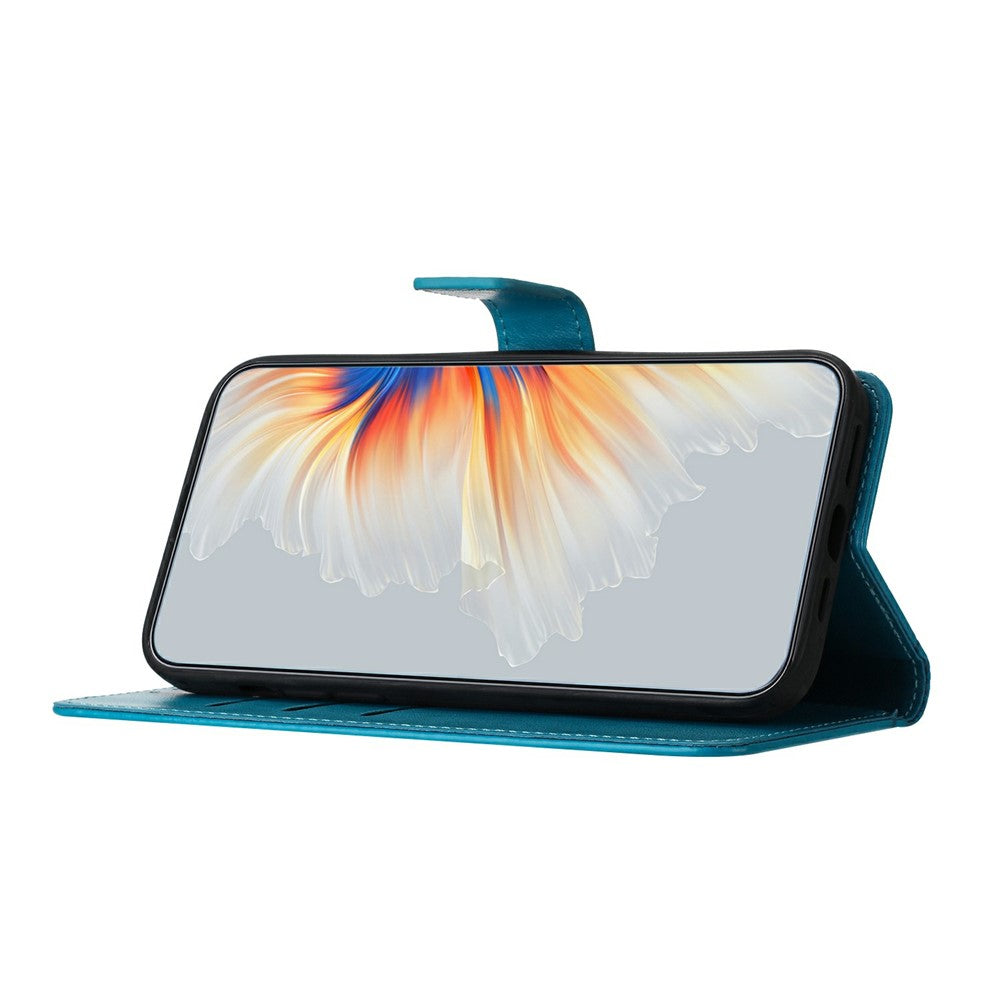 For iPhone 17 Pro Leather Case with Card Slots Mandala Pattern Phone Cover Stand - Blue