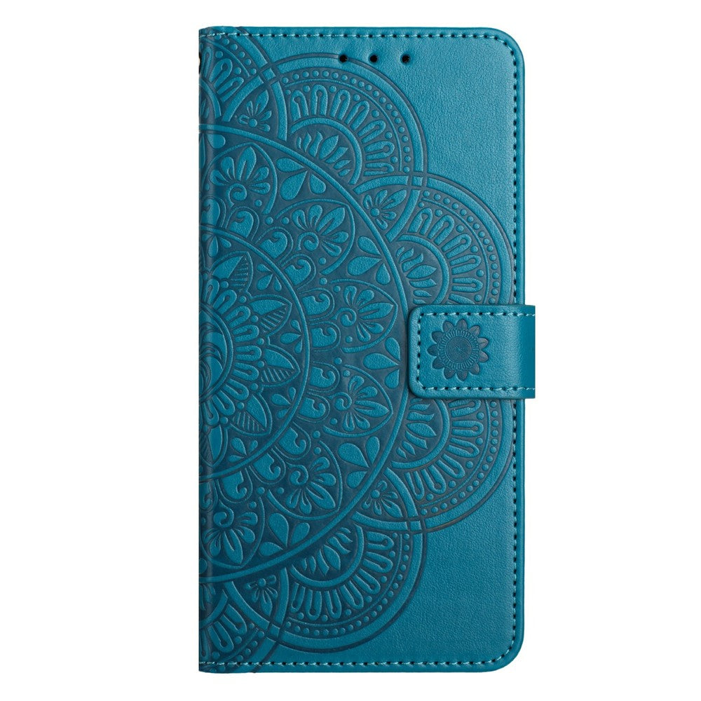 For iPhone 17 Pro Leather Case with Card Slots Mandala Pattern Phone Cover Stand - Blue