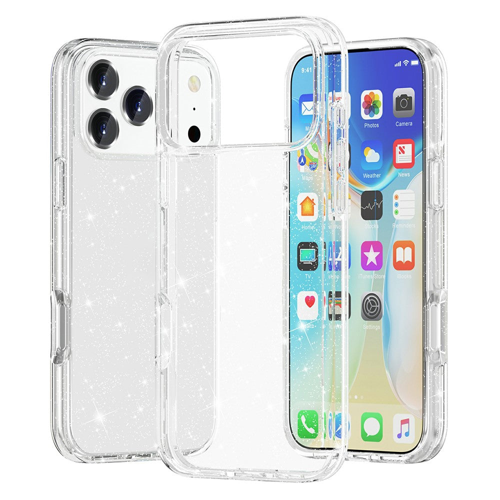 For iPhone 17 Pro Case Sparkly Powder Glitter Shiny Soft TPU + Hard PC Back Cover - White