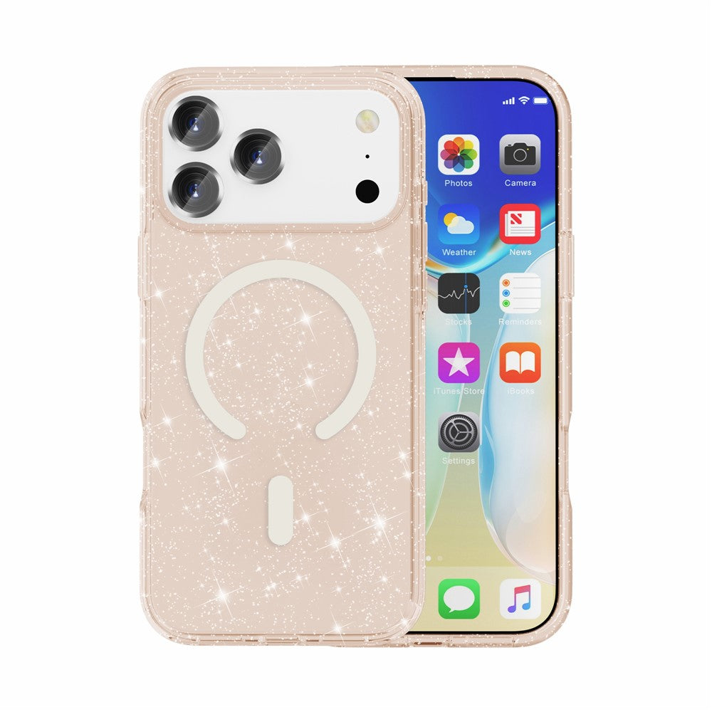 For iPhone 17 Pro Case Glitter Powder PC + TPU Phone Cover - Gold