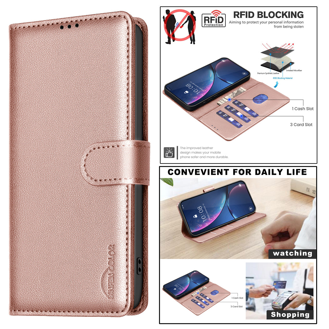 For Samsung Galaxy S25 FE Leather Case Wallet Phone Cover - Rose Gold