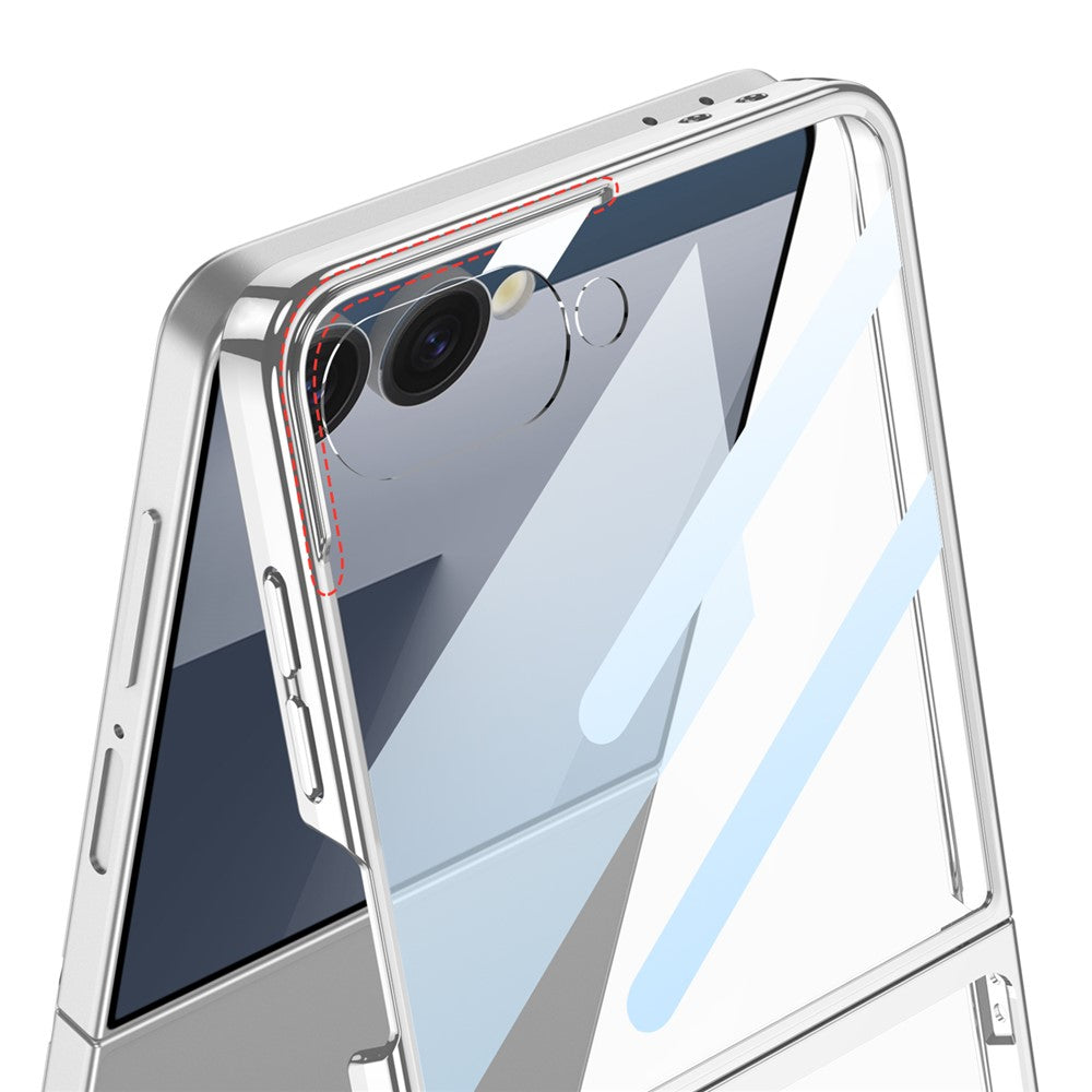 For Samsung Galaxy Z Flip7 5G Case Electroplating Hard PC Tempered Glass Phone Cover with Screen Film - Champagne Gold