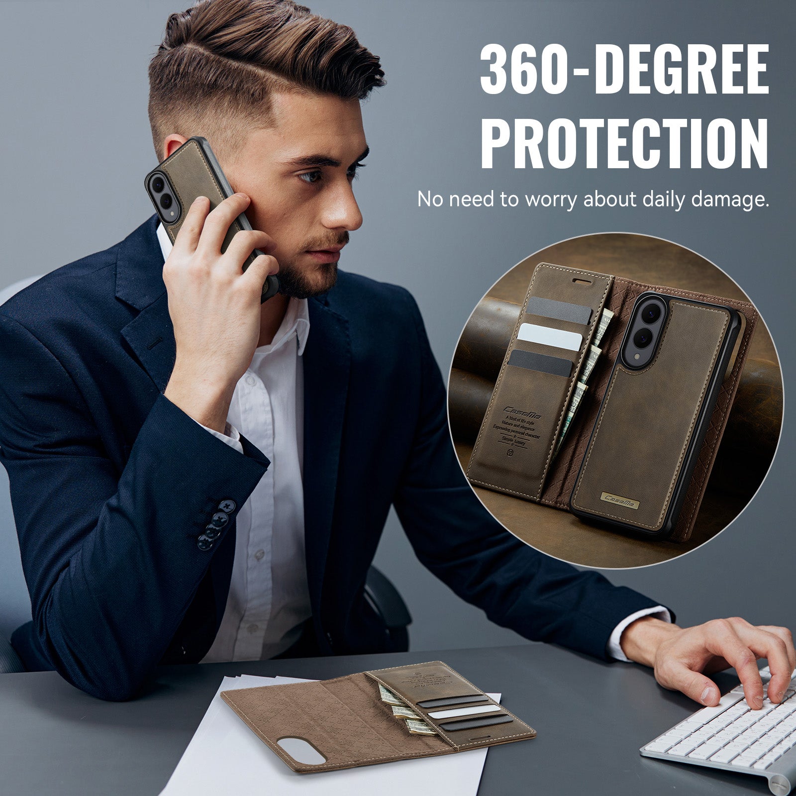 For Samsung Galaxy S25 Edge Case Magnetic Case Detachable Wallet Leather Phone Cover - Coffee