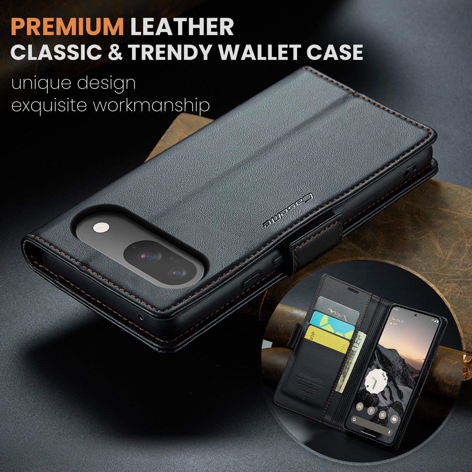 For Google Pixel 10 Pro / 10 / 9 Pro / 9 Case Series Leather Wallet Stand Phone Cover - Black
