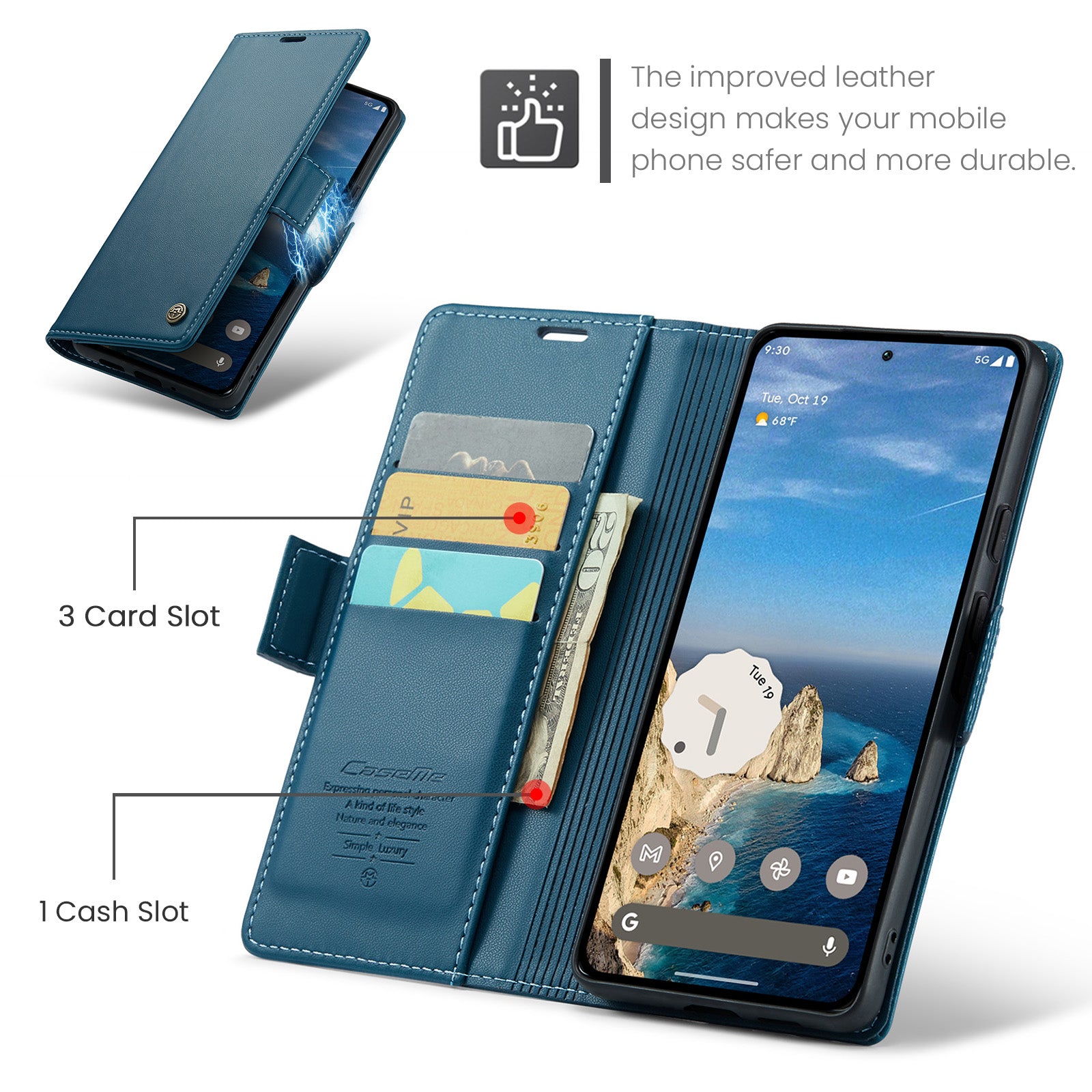 For Google Pixel 10 Pro / 10 / 9 Pro / 9 Case Series Leather Wallet Stand Phone Cover - Blue