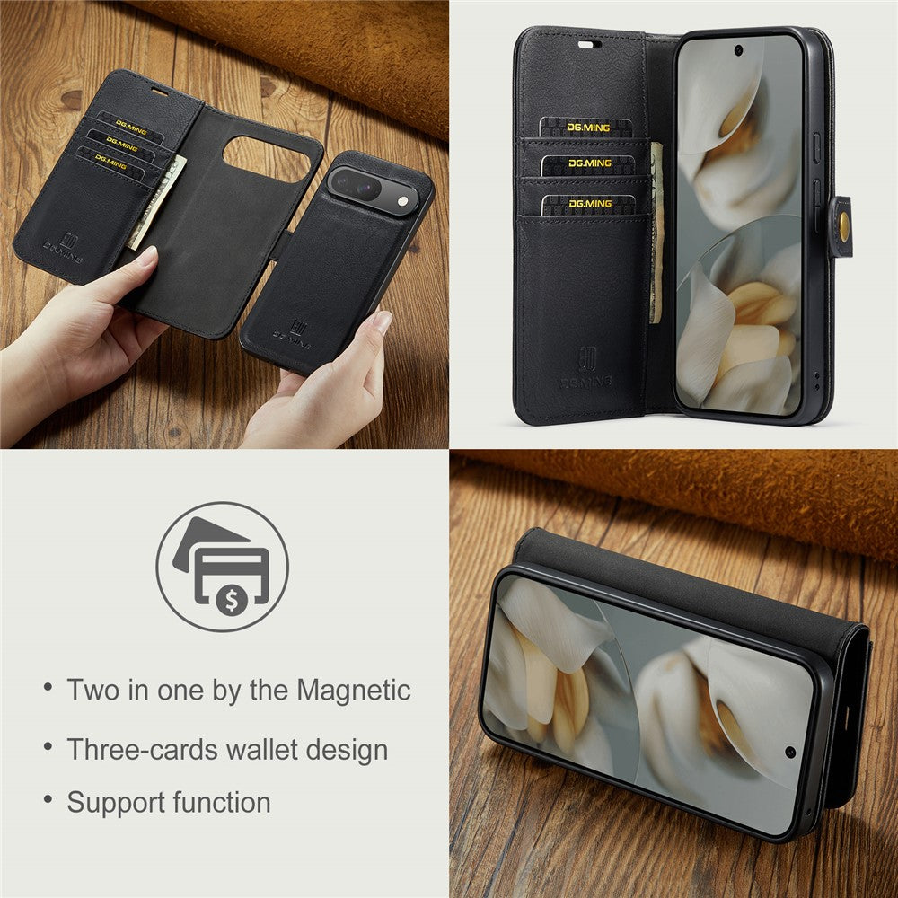 for Google Pixel 10 Pro / Pixel 10 Case Detachable Split Leather Phone Cover - Black