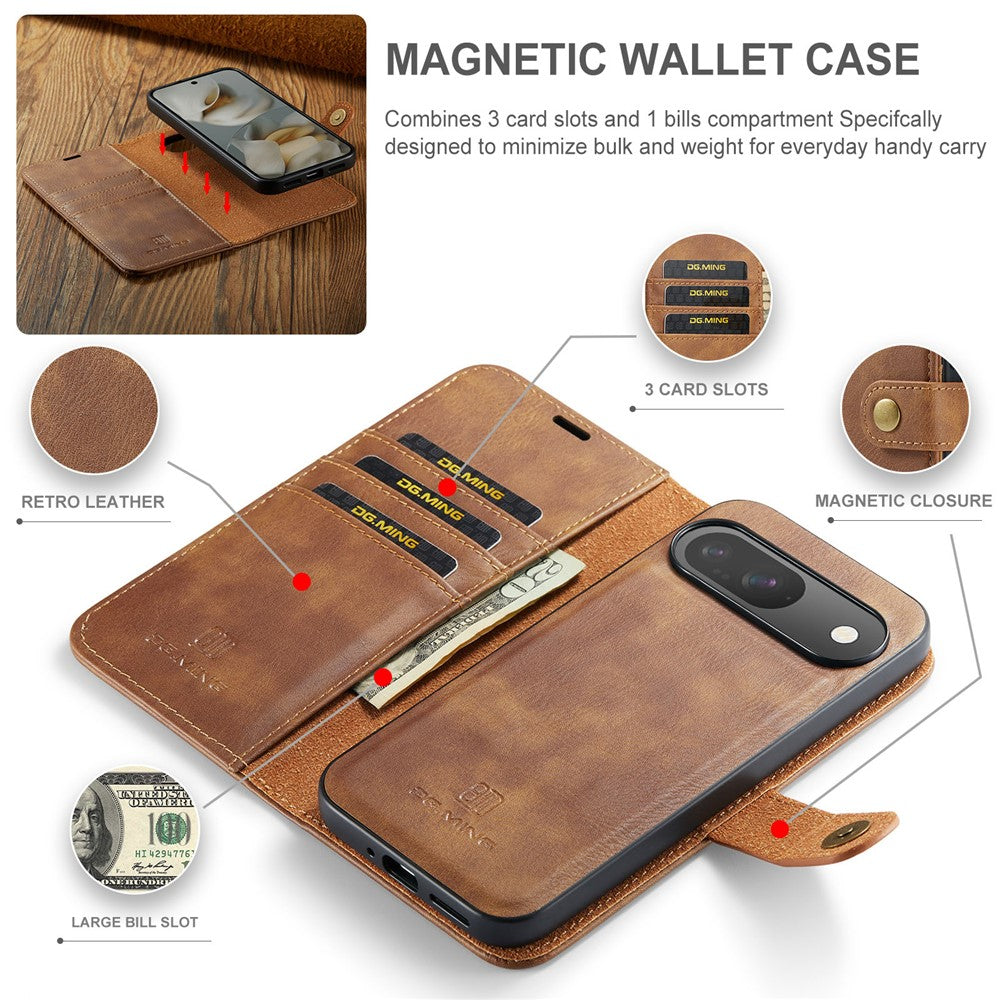 for Google Pixel 10 Pro / Pixel 10 Case Detachable Split Leather Phone Cover - Brown