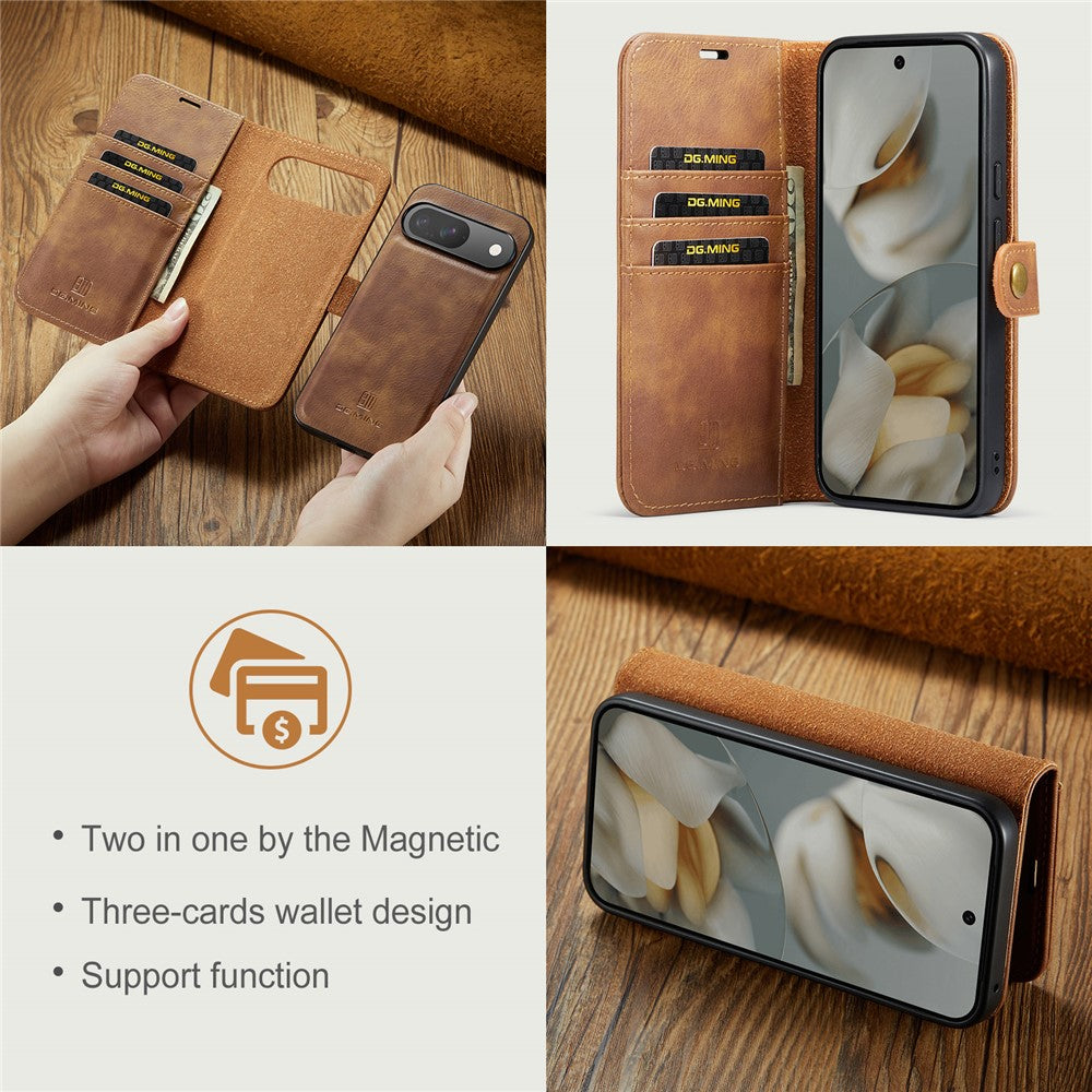 for Google Pixel 10 Pro / Pixel 10 Case Detachable Split Leather Phone Cover - Brown