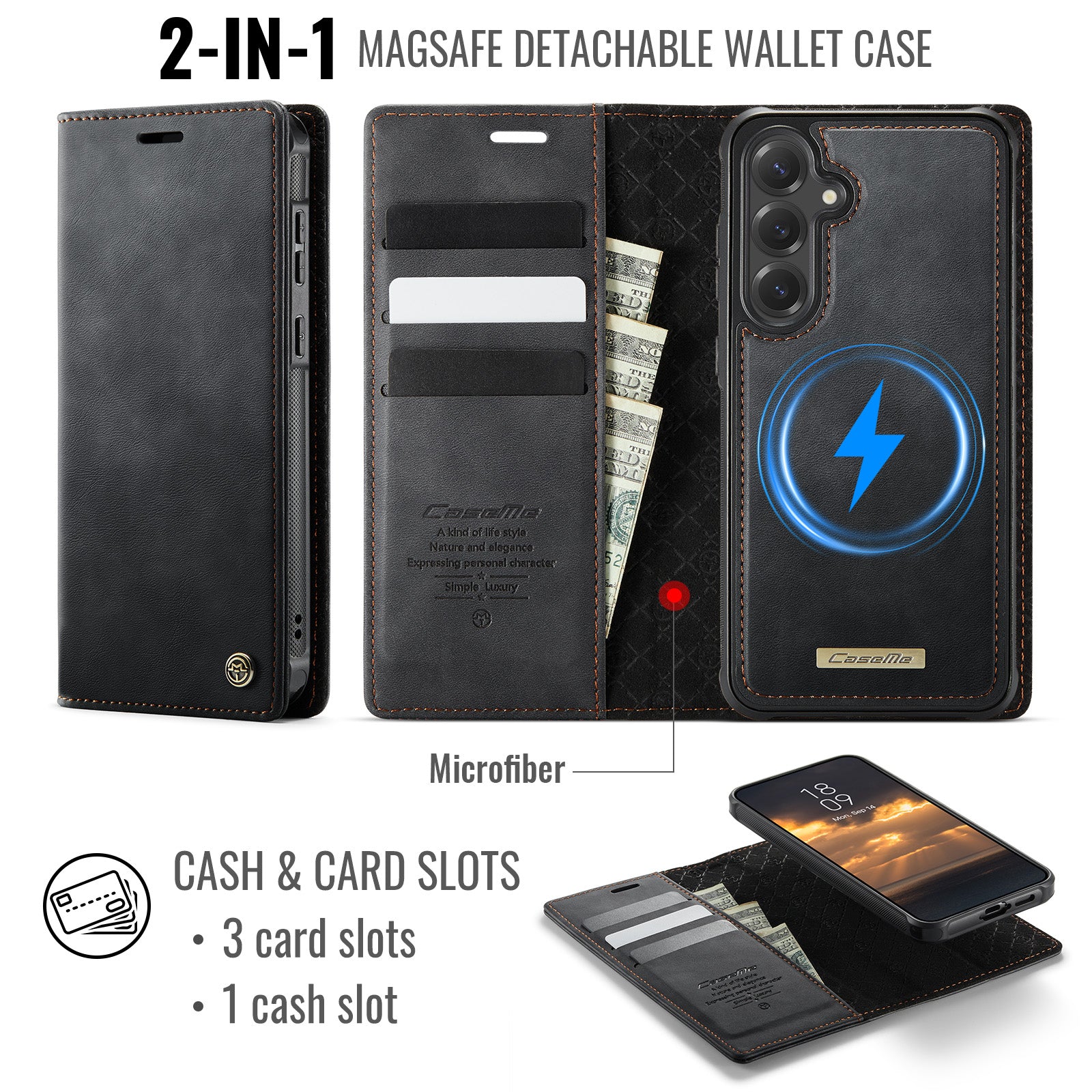 For Samsung Galaxy S25 / Galaxy S24 Case Magnetic Case Detachable Wallet Leather Phone Cover - Black