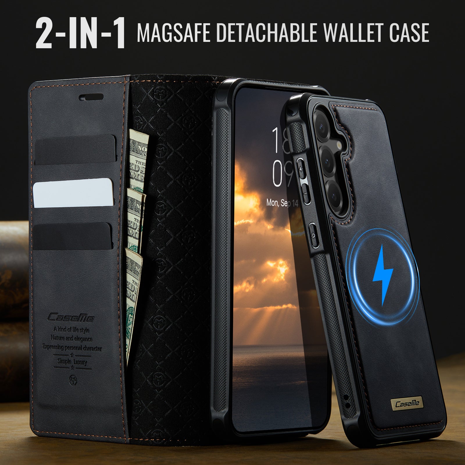 For Samsung Galaxy S25 / Galaxy S24 Case Magnetic Case Detachable Wallet Leather Phone Cover - Black