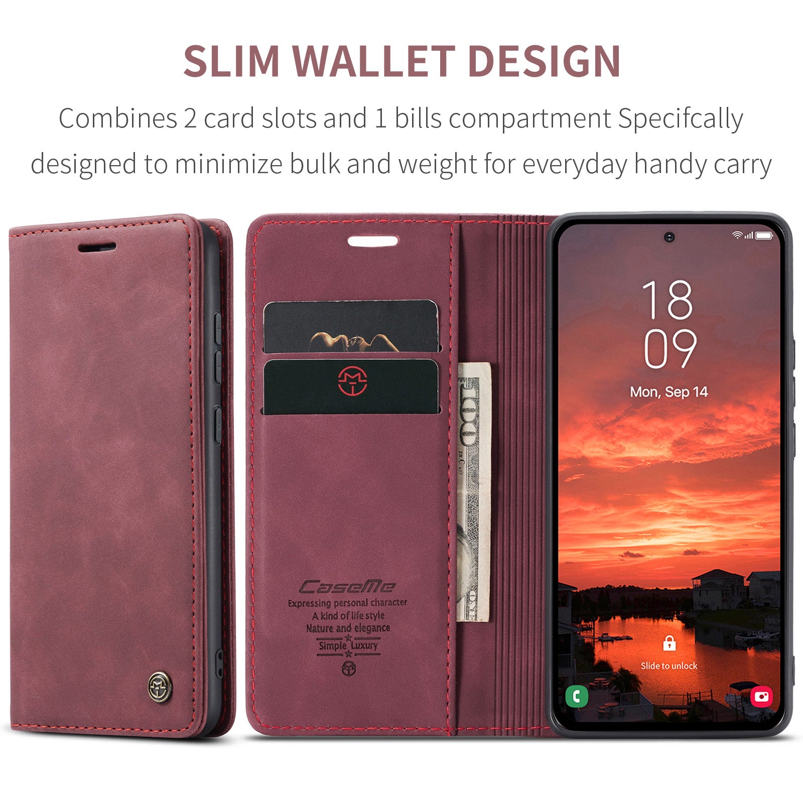For Samsung Galaxy S25 FE Wallet Case PU Leather Phone Cover Stand - Red