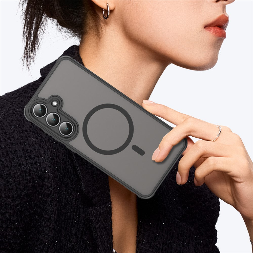 For Samsung Galaxy S25 FE Magnetic Case Anti Drop PC + TPU Phone Cover - Black