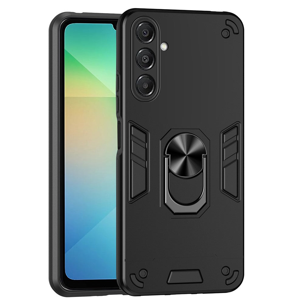 For Samsung Galaxy A17 5G / A17 4G Case PC + TPU Drop Defend Phone Cover with Ring Kickstand - Black