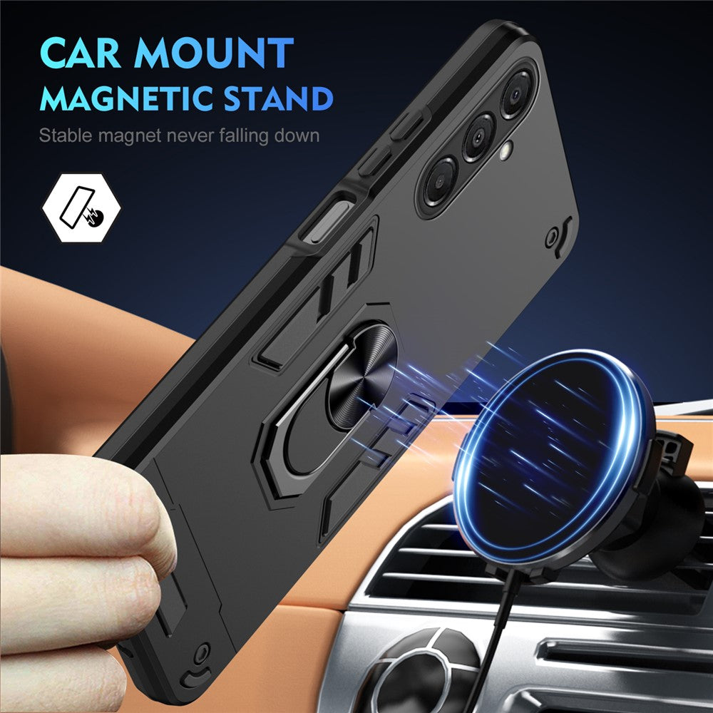 For Samsung Galaxy A17 5G / A17 4G Case PC + TPU Drop Defend Phone Cover with Ring Kickstand - Black