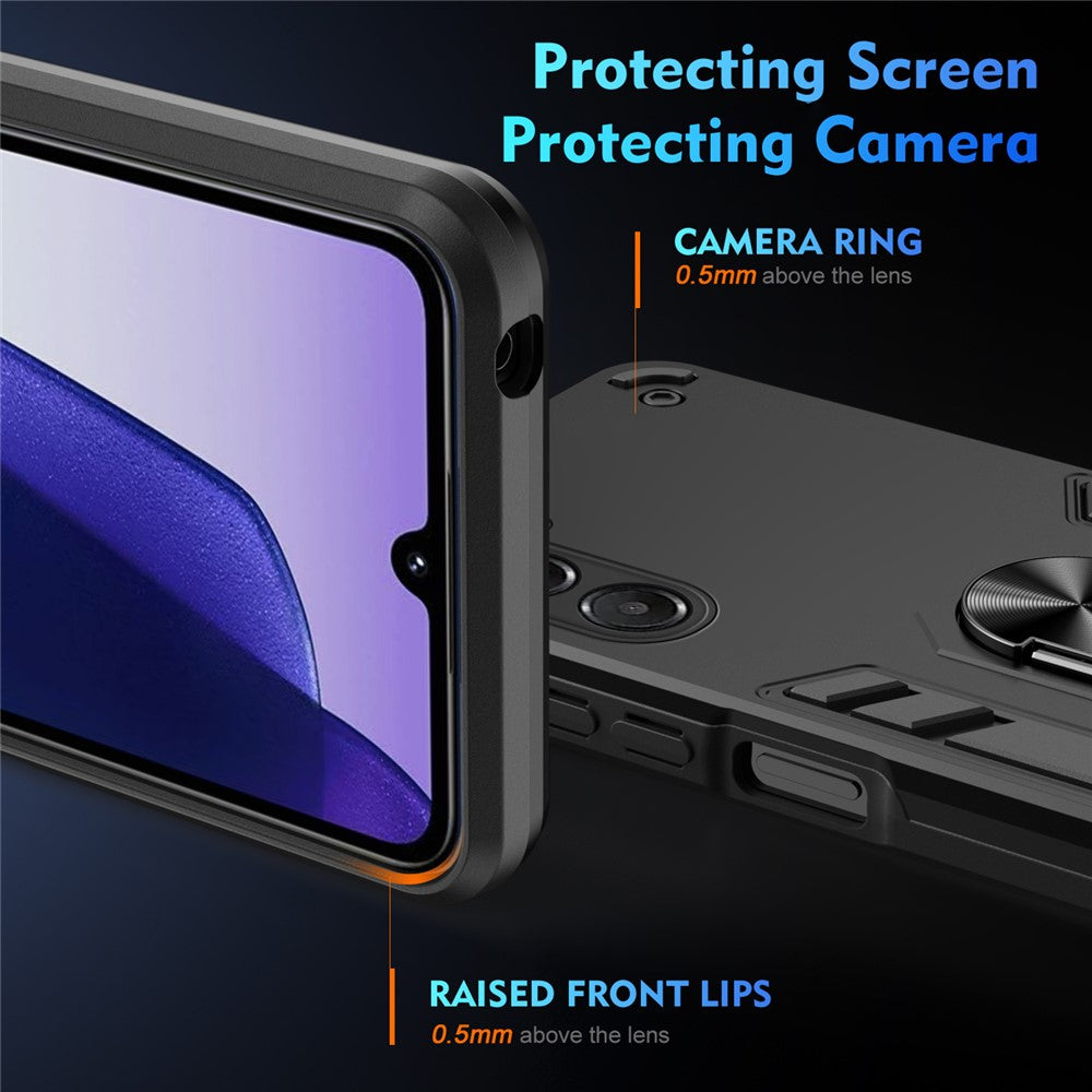 For Samsung Galaxy A17 5G / A17 4G Case PC + TPU Drop Defend Phone Cover with Ring Kickstand - Black