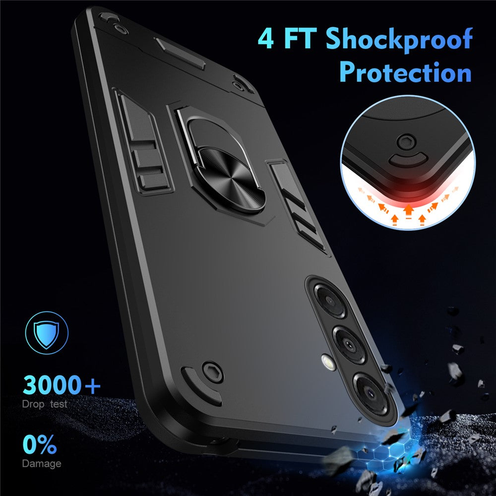 For Samsung Galaxy A17 5G / A17 4G Case PC + TPU Drop Defend Phone Cover with Ring Kickstand - Black