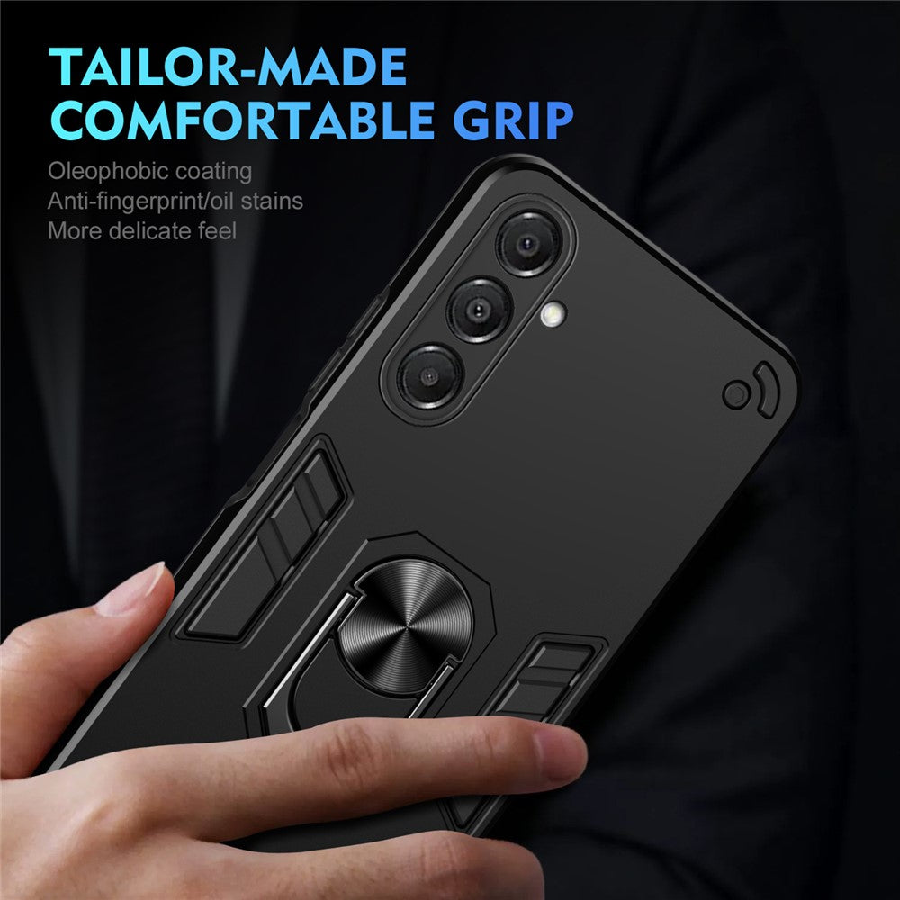 For Samsung Galaxy A17 5G / A17 4G Case PC + TPU Drop Defend Phone Cover with Ring Kickstand - Black