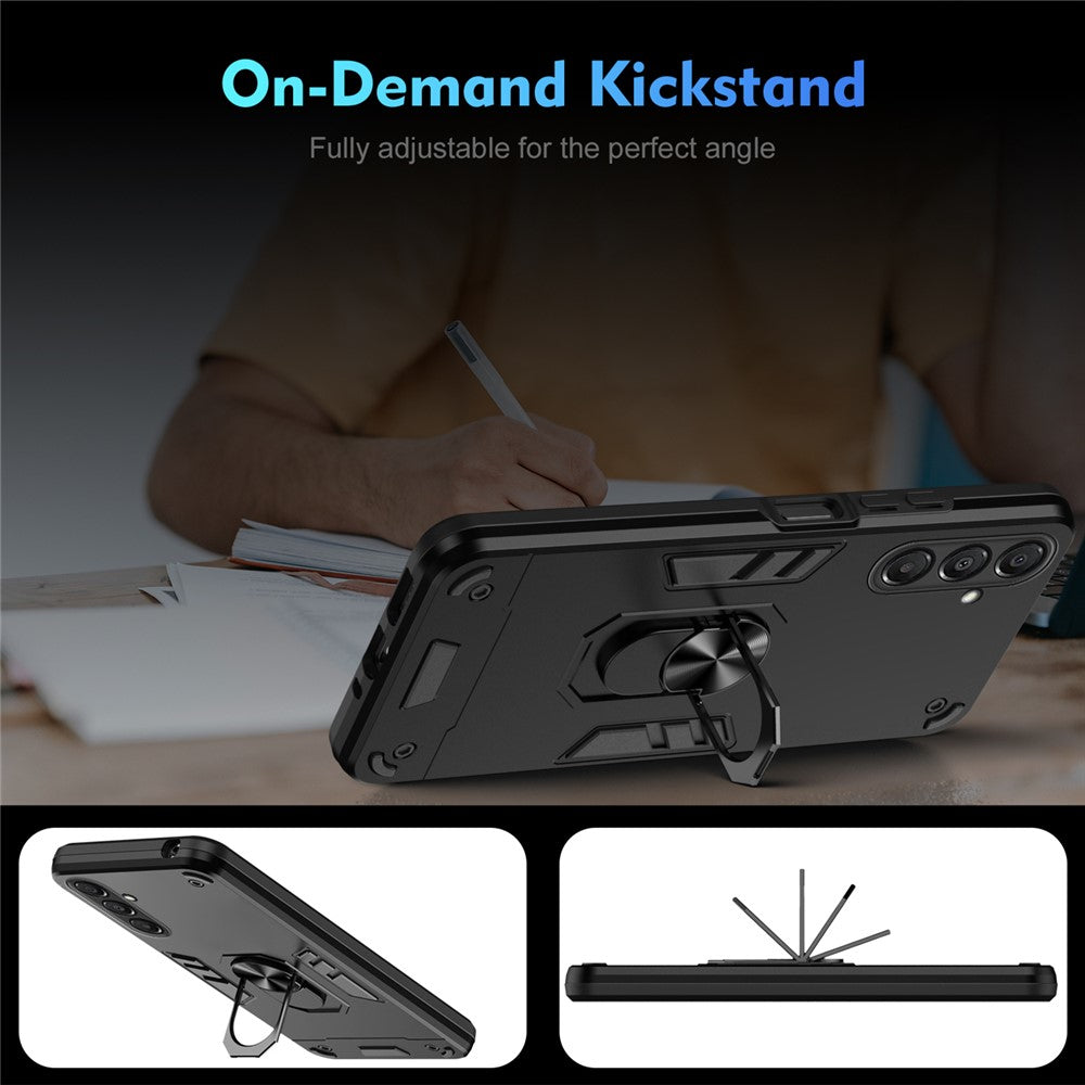 For Samsung Galaxy A17 5G / A17 4G Case PC + TPU Drop Defend Phone Cover with Ring Kickstand - Black