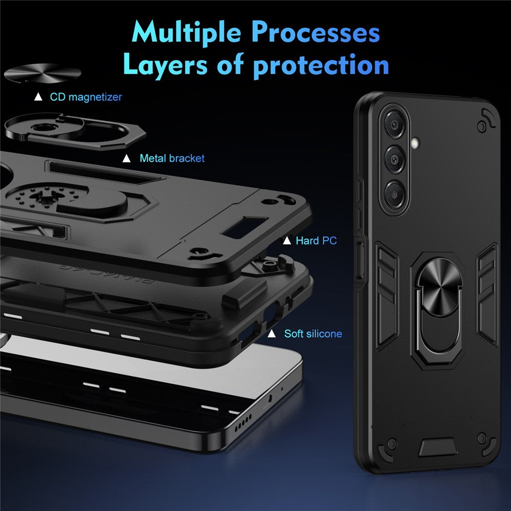For Samsung Galaxy A17 5G / A17 4G Case PC + TPU Drop Defend Phone Cover with Ring Kickstand - Black