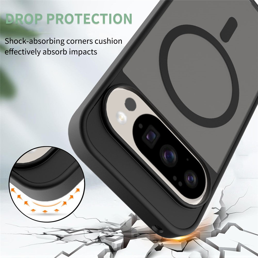 For Google Pixel 10 Pro / 10 / 9 Pro / 9 Magnetic Case TPU Frame Acrylic Back Phone Cover Skin Touch - Black