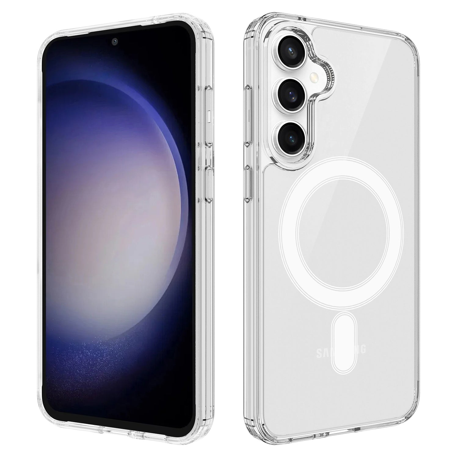 For Samsung Galaxy S25 FE Clear Phone Magnetic Case TPU+Acrylic Back Cover - Clear